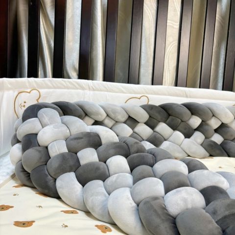 tour de lit gris tresse